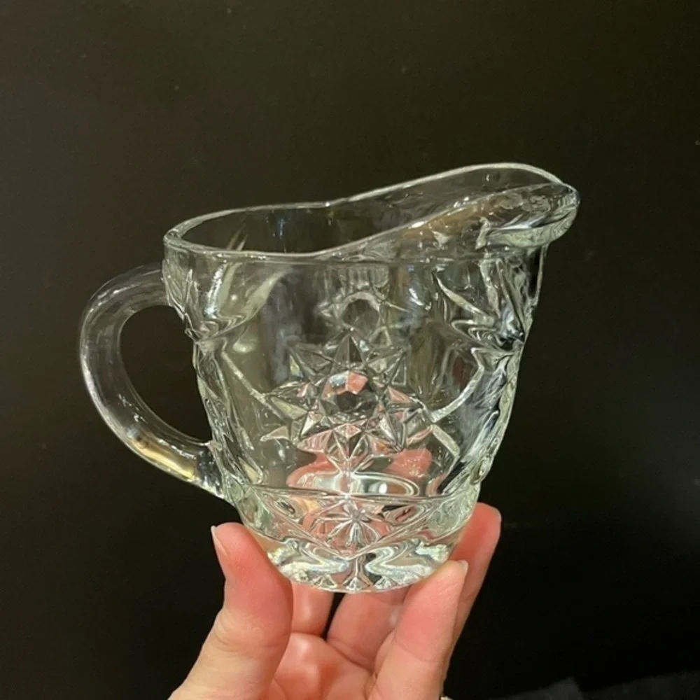 Vintage Anchor Hocking Prescut Clear Star of David pattern creamer pitcher